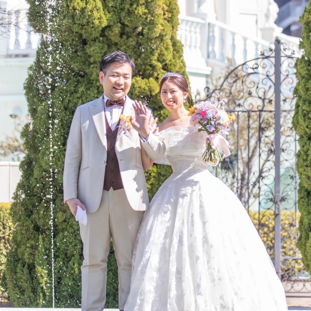 Couple on their wedding day outside a chapel in Japan, filmed by the CJC team