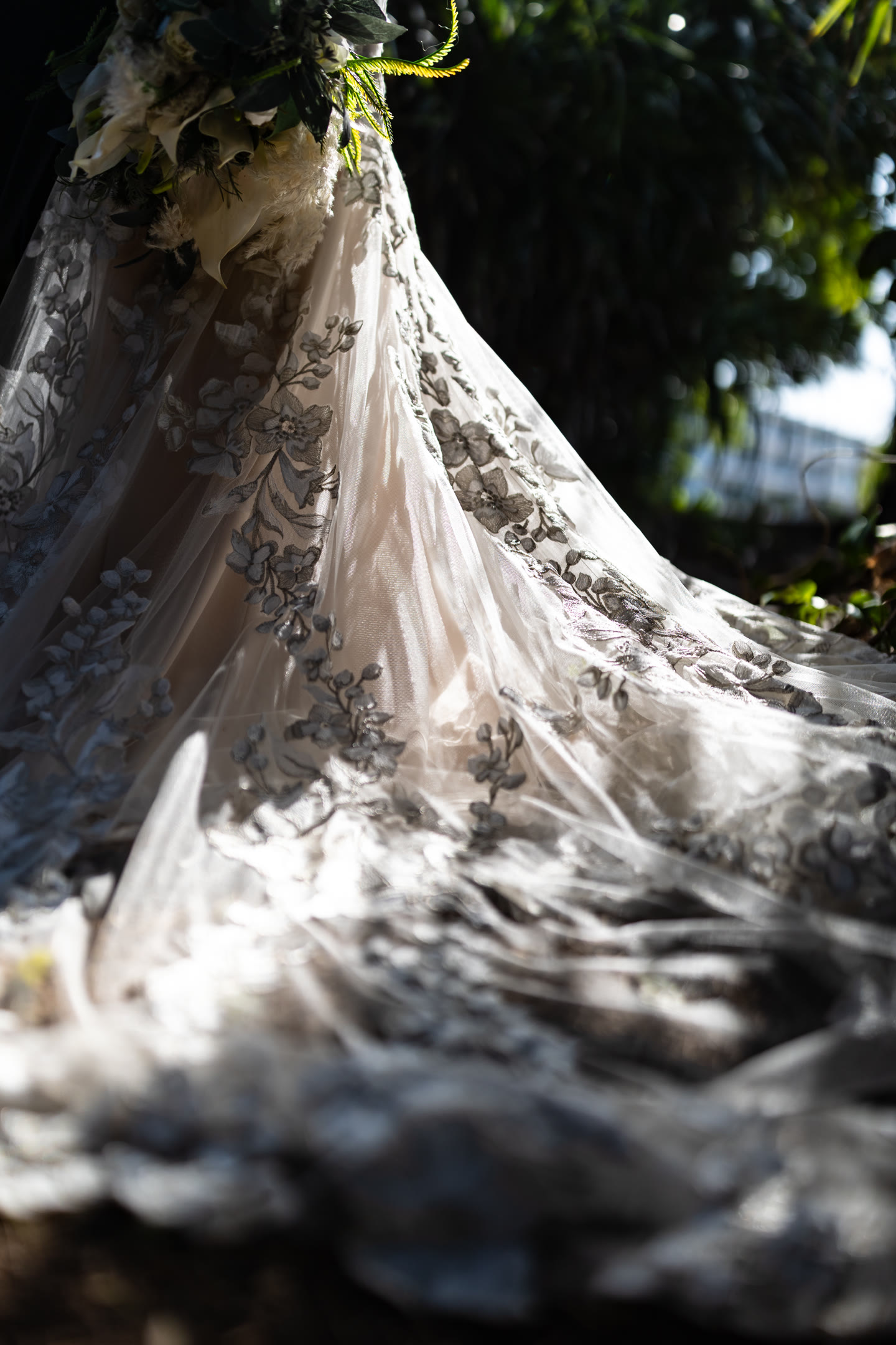Lace veil resting on coastal rock, photographed in close detail